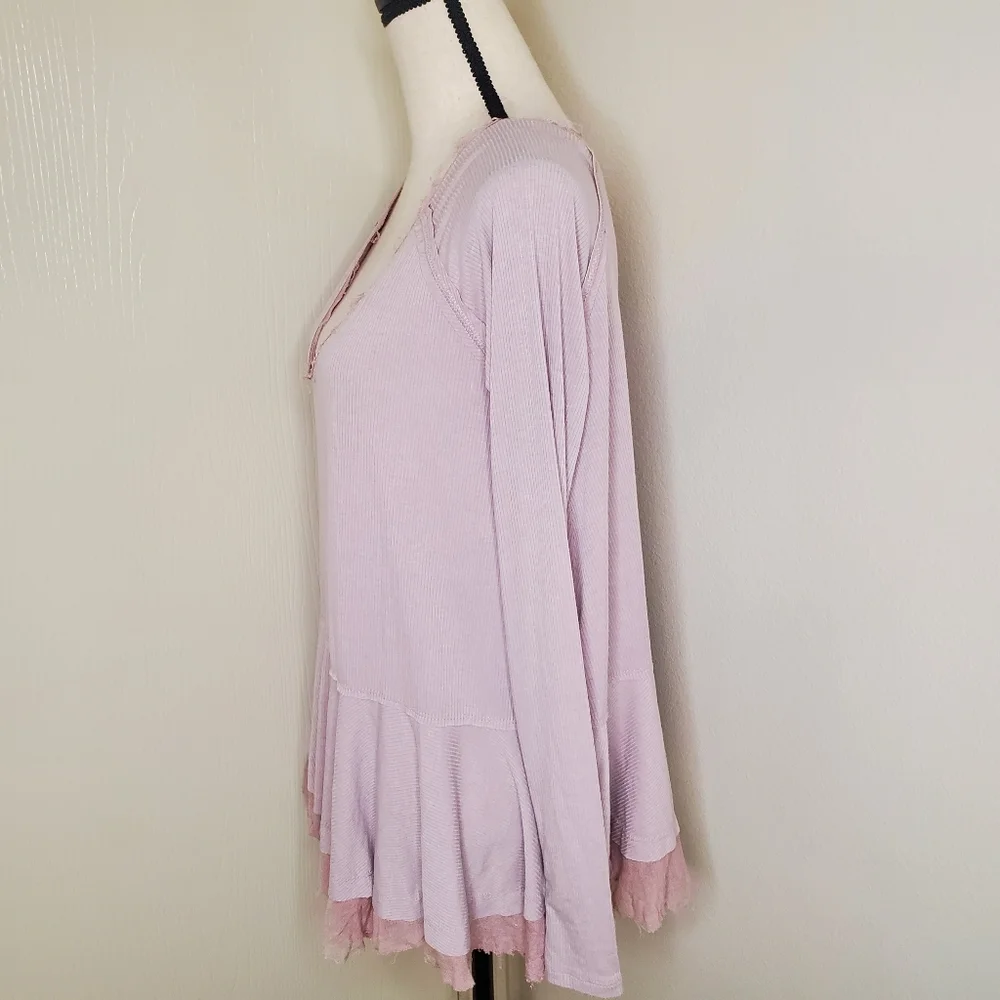 We The Free Free People Tangerine Long Sleeve Mauve Top Ribbed Tee Boho Size S - Picture 4 of 9